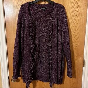 Lane Bryant Open Front Cardigan Sweater Womens Plus 14/16 Purple Metallic Fringe
